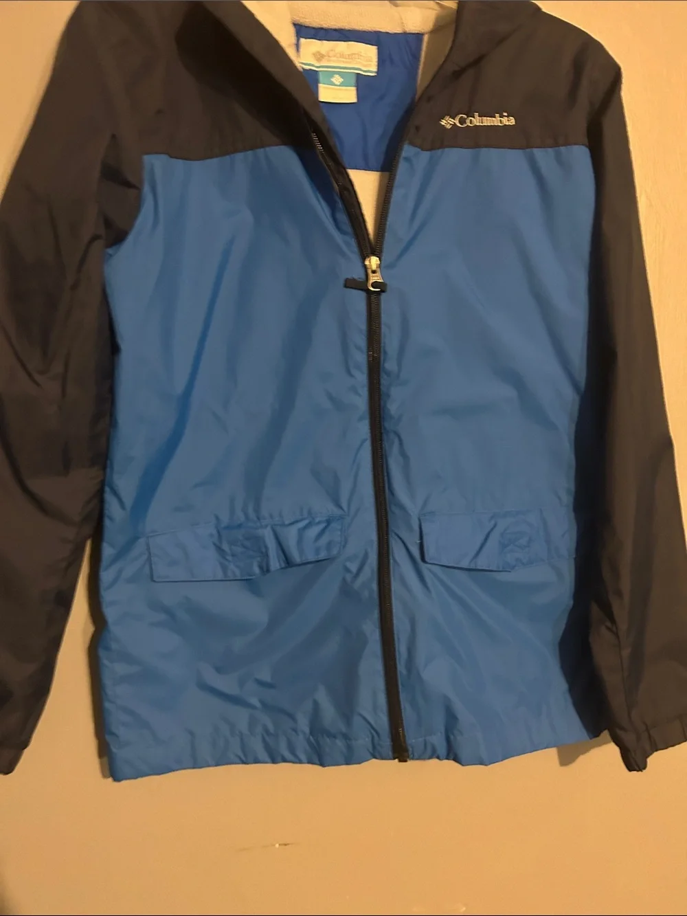 Columbia Kids Blue and Black Hooded Rain Jacket